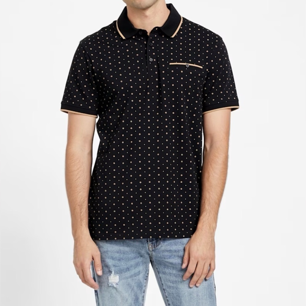 Guess Black Tan Ria Geometric Polo | GUESS Shirt - Picture 2 of 11